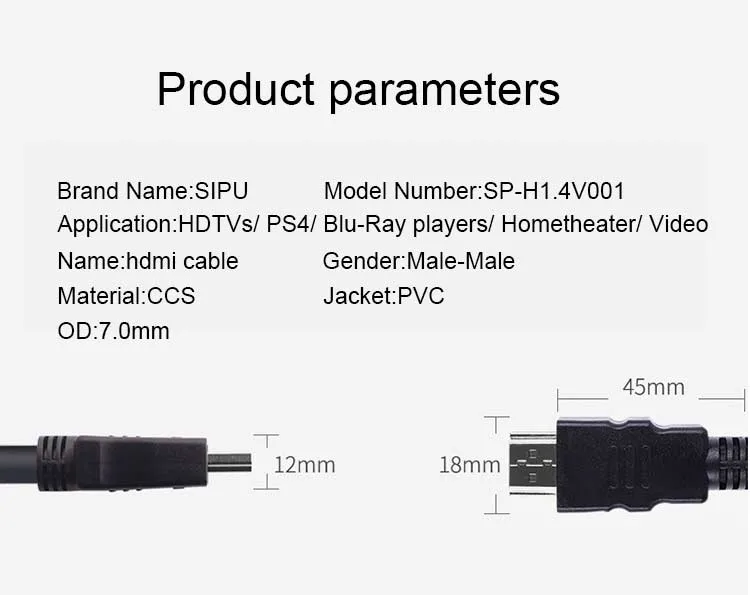 HDMI HDMI Cable Molding Gold Plated High Definition Speed Data HDMI Cable, 4K 1080P