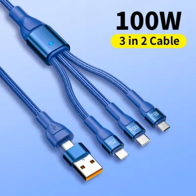 Pd100W 3 в 2, 6A, тип C/USB - тип C, зарядное устройство Lightning Micro USB, нейлоновый USB-кабель для быстрой зарядки 5 в 1, USB-кабель для зарядки